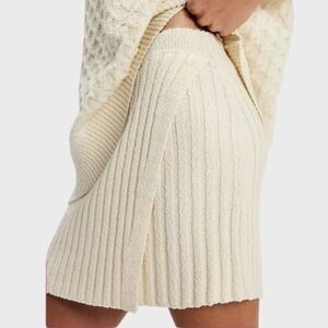Free People Rosemary Rib Knit Wrap Front Mini Skirt in Ivory Cream Minimalist XL